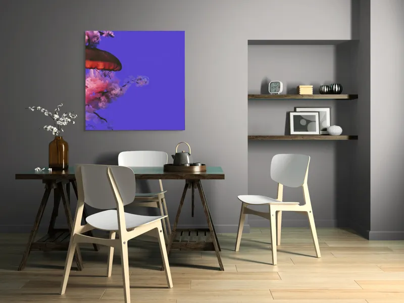 Tablou Canvas, "Meduza plutind printre nori efemeri", Meduză, Nori, Mov, Roz, Flotare, Mister, Apă, Lumină, 100 x 100 cm – poza 6