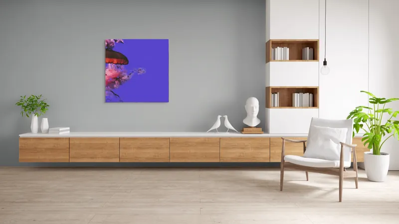Tablou Canvas, "Meduza plutind printre nori efemeri", Meduză, Nori, Mov, Roz, Flotare, Mister, Apă, Lumină, 100 x 100 cm – poza 8