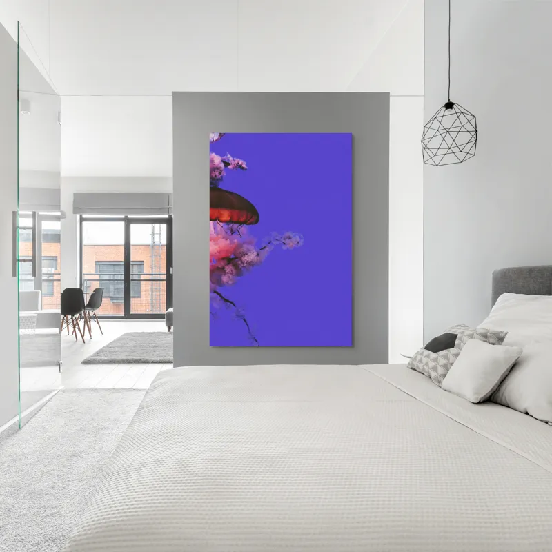 Tablou Canvas, "Meduza plutind printre nori efemeri", Meduză, Nori, Mov, Roz, Flotare, Mister, Apă, Lumină, 100 x 150 cm – poza 5