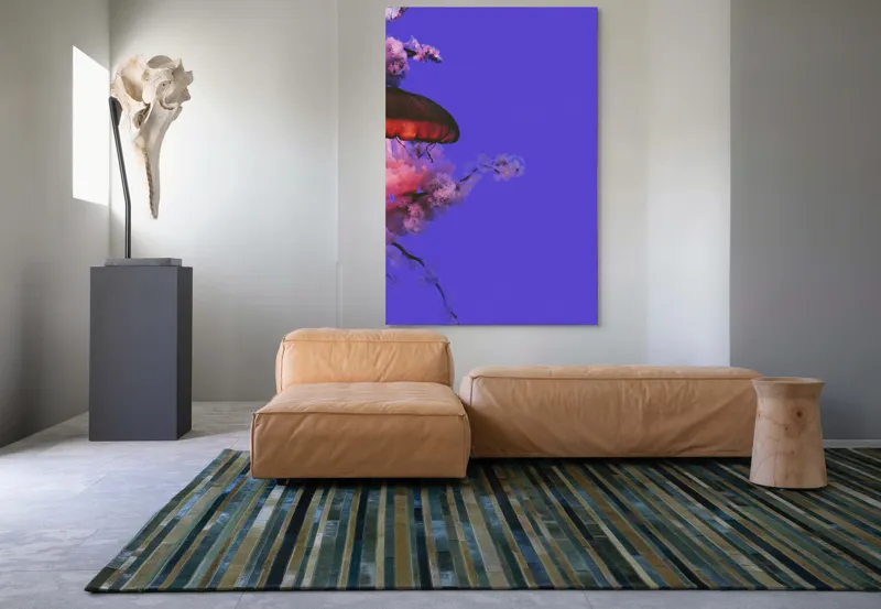 Tablou Canvas, "Meduza plutind printre nori efemeri", Meduză, Nori, Mov, Roz, Flotare, Mister, Apă, Lumină, 100 x 150 cm – poza 7