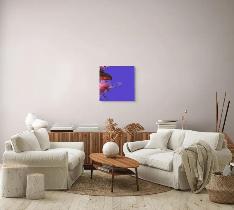 Tablou Canvas, "Meduza plutind printre nori efemeri", Meduză, Nori, Mov, Roz, Flotare, Mister, Apă, Lumină, 50 x 50 cm – poza 7