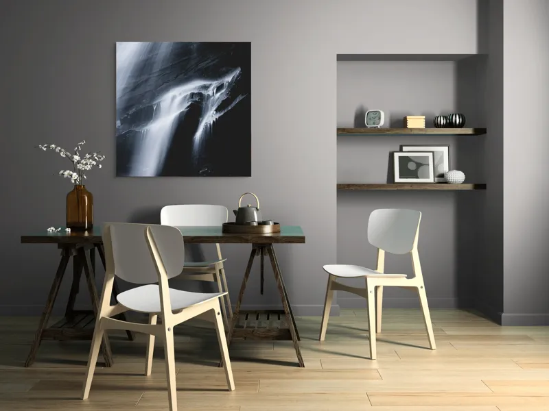Tablou Canvas, "Cascadă nocturnă în lumina lunii", Cascadă, Apă, Rocă, Lumină, Umbre, Flux, Natură, Grație, Contrast, Eleganță, 100 x 100 cm – poza 6