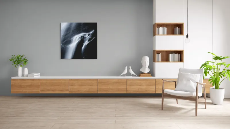 Tablou Canvas, "Cascadă nocturnă în lumina lunii", Cascadă, Apă, Rocă, Lumină, Umbre, Flux, Natură, Grație, Contrast, Eleganță, 100 x 100 cm – poza 8