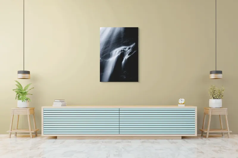 Tablou Canvas, "Cascadă nocturnă în lumina lunii", Cascadă, Apă, Rocă, Lumină, Umbre, Flux, Natură, Grație, Contrast, Eleganță, 70 x 100 cm – poza 5