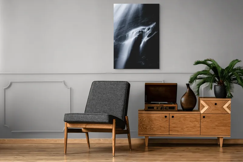 Tablou Canvas, "Cascadă nocturnă în lumina lunii", Cascadă, Apă, Rocă, Lumină, Umbre, Flux, Natură, Grație, Contrast, Eleganță, 70 x 100 cm – poza 6
