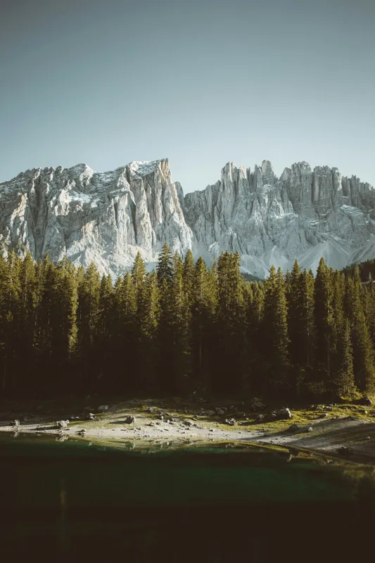 Tablou Canvas, "Pădurea și munții în lumina dimineții", Măreție, Pădure, Reflecție, Serena, Alpin, Claritate, Savoare, Liniște, Frumusețe, Natură, 100 x 150 cm – poza 2