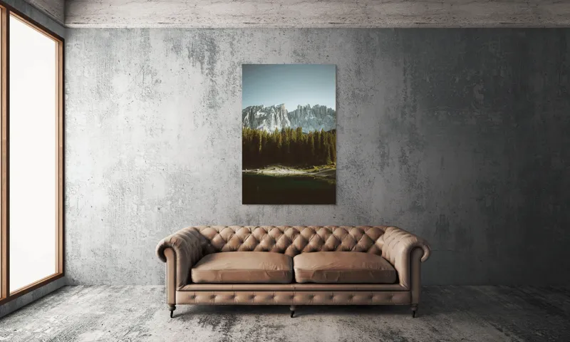 Tablou Canvas, "Pădurea și munții în lumina dimineții", Măreție, Pădure, Reflecție, Serena, Alpin, Claritate, Savoare, Liniște, Frumusețe, Natură, 100 x 150 cm – poza 6