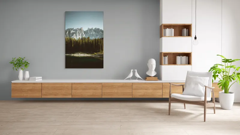 Tablou Canvas, "Pădurea și munții în lumina dimineții", Măreție, Pădure, Reflecție, Serena, Alpin, Claritate, Savoare, Liniște, Frumusețe, Natură, 100 x 150 cm – poza 8