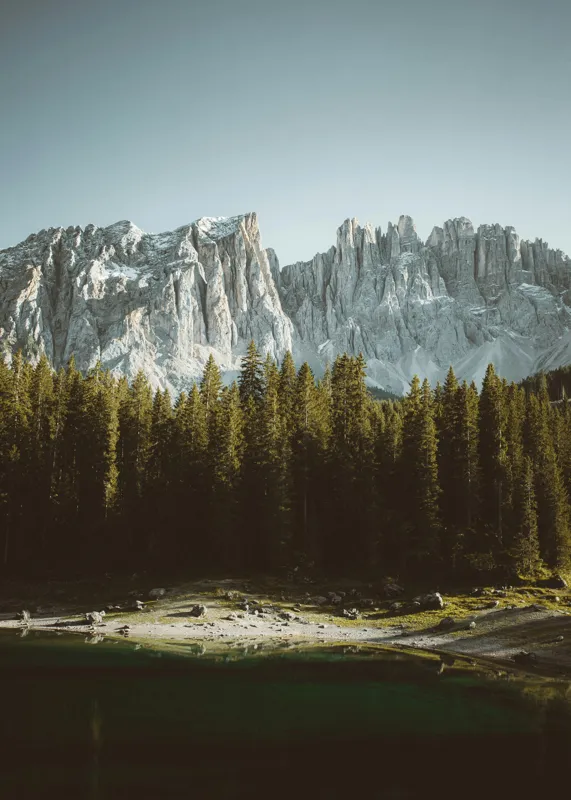 Tablou Canvas, "Pădurea și munții în lumina dimineții", Măreție, Pădure, Reflecție, Serena, Alpin, Claritate, Savoare, Liniște, Frumusețe, Natură, 50 x 70 cm – poza 2