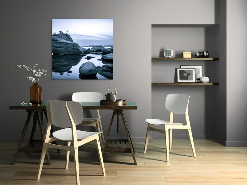 Tablou Canvas, "Reflecții solitare pe lac glaciar", Roci, Apă, Reflecție, Liniște, Cer, Peisaj, Natură, Calm., 100 x 100 cm – poza 6