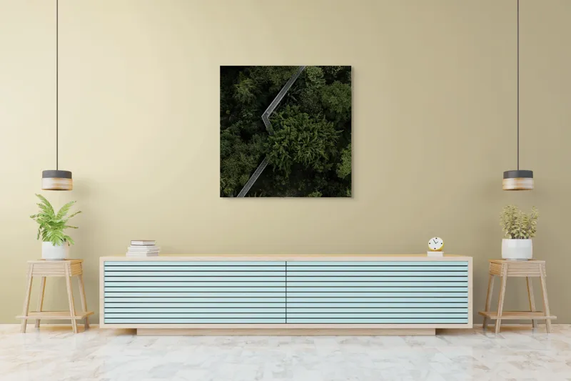Tablou Canvas, "Cărare suspendată prin jungla verde.", Verdant, Lush, Elevated, Pathway, Canopy, Tranquil, Green, Dense, Overhead, Forest, 100 x 100 cm – poza 5