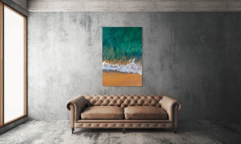 Tablou Canvas, "Valuri mângâind nisipul aurit", Albastru, Apă, Valuri, Nisip, Lumină, Textură, Natură, Ocean, Coastă, Relaxare, 100 x 150 cm – poza 6