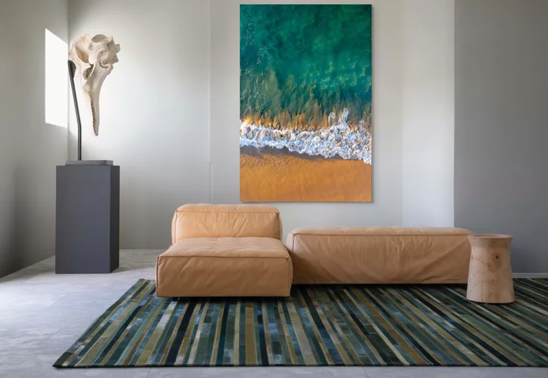 Tablou Canvas, "Valuri mângâind nisipul aurit", Albastru, Apă, Valuri, Nisip, Lumină, Textură, Natură, Ocean, Coastă, Relaxare, 100 x 150 cm – poza 7