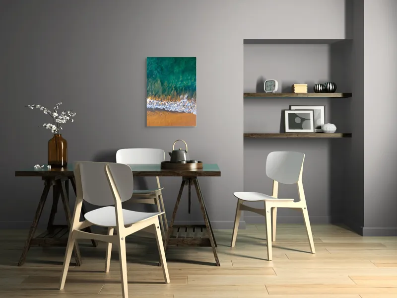 Tablou Canvas, "Valuri mângâind nisipul aurit", Albastru, Apă, Valuri, Nisip, Lumină, Textură, Natură, Ocean, Coastă, Relaxare, 50 x 70 cm – poza 5