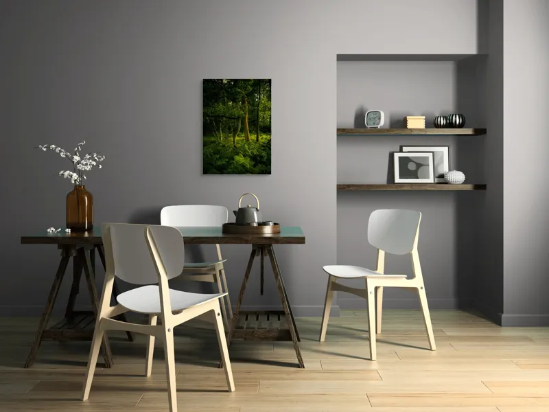Tablou Canvas, "Lumina printre copacii pădurii verzi", Verde, Lumină, Copaci, Ferigi, Umbră, Pădure, Linie, Frunziș, Tihnă, Răcoare, 50 x 70 cm – poza 5