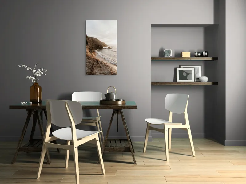 Tablou Canvas, "Valurile liniștite ale dimineții marine", Rocă, Plajă, Valuri, Apus, Cer, Pescăruși, Natura, Relaxare, Frumusețe, Mistică, 50 x 90 cm – poza 4
