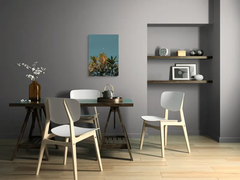Tablou Canvas, "Frunze sub cerul cu lună albă", Frunze, Cer, Lună, Culori, Natură, Lumină, Contrast, Verde, Albastru, Calm, Seară, Seninătate, 50 x 70 cm – poza 5