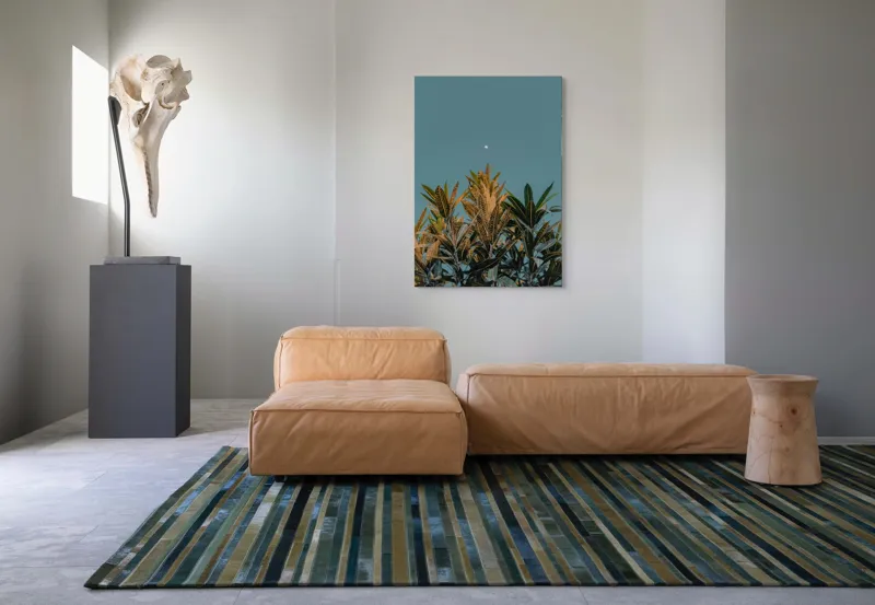 Tablou Canvas, "Frunze sub cerul cu lună albă", Frunze, Cer, Lună, Culori, Natură, Lumină, Contrast, Verde, Albastru, Calm, Seară, Seninătate, 70 x 100 cm – poza 7