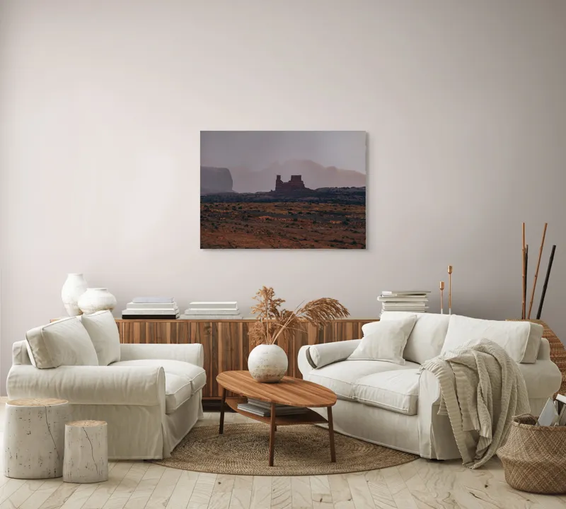 Tablou Canvas, "Vârfuri semețe sub cer înnourat", Mister, Peisaj, Munte, Apus, Piatra, Natura, Tăcere, Viziune, Orizont, Singurătate, 100 x 70 cm – poza 3