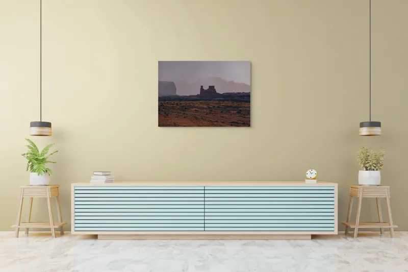 Tablou Canvas, "Vârfuri semețe sub cer înnourat", Mister, Peisaj, Munte, Apus, Piatra, Natura, Tăcere, Viziune, Orizont, Singurătate, 100 x 70 cm – poza 4