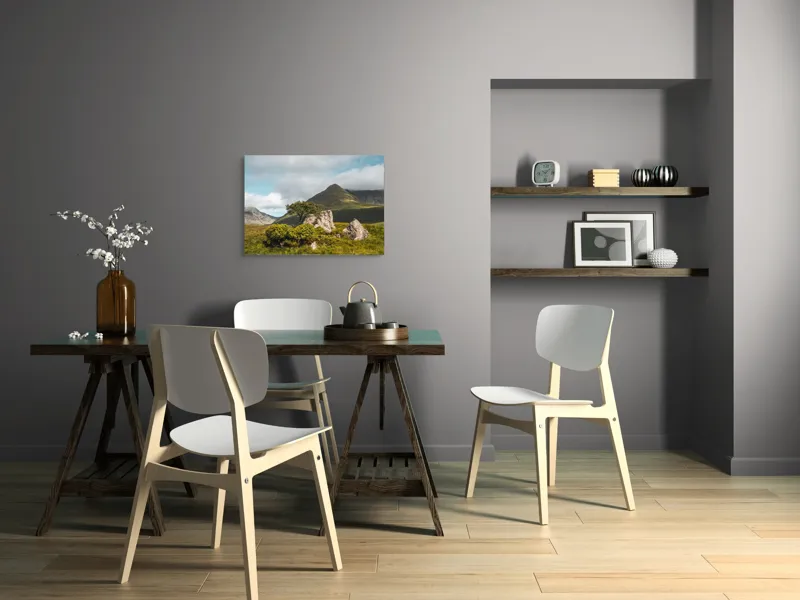 Tablou Canvas, "Armonia naturii sub cer senin", Coline, Rocă, Copac, Verdeață, Cer, Nori, Albastru, Natură, Tranquilitate, Peisaj, 70 x 50 cm – poza 5