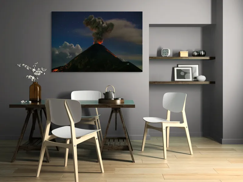 Tablou Canvas, "Erupția vulcanului în miez de noapte", Nor, Fum, Erupție, Noapte, Stele, Lumină, Lavă, Cer, Vulcan, Spectacol, Natură, Putere., 150 x 100 cm – poza 5