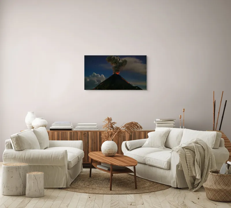 Tablou Canvas, "Erupția vulcanului în miez de noapte", Nor, Fum, Erupție, Noapte, Stele, Lumină, Lavă, Cer, Vulcan, Spectacol, Natură, Putere., 90 x 50 cm – poza 4