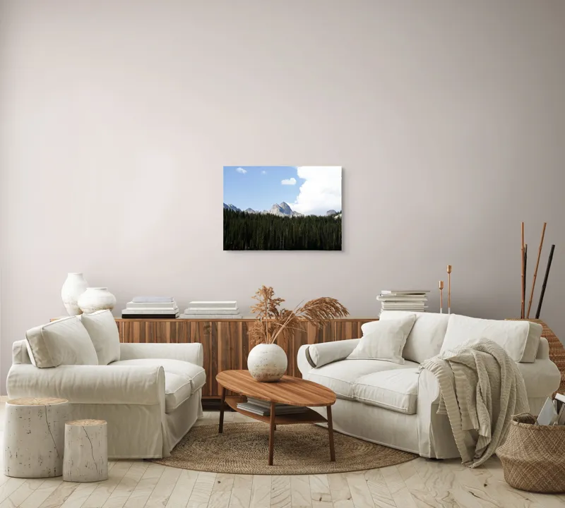 Tablou Canvas, "Munți semeți sub cer albastru", Munți, Pădure, Cer, Nori, Vârfuri, Natura, Măreție, Calm., 70 x 50 cm – poza 6