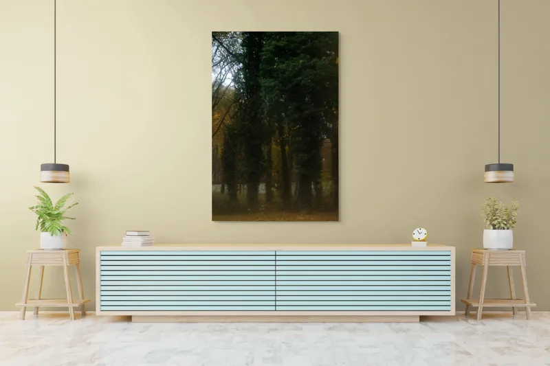 Tablou Canvas, "Forța liniștită a pădurii toamna", Copaci, Verdeață, Toamnă, Melancolie, Umbre, Natură, Frunze, 100 x 150 cm – poza 4