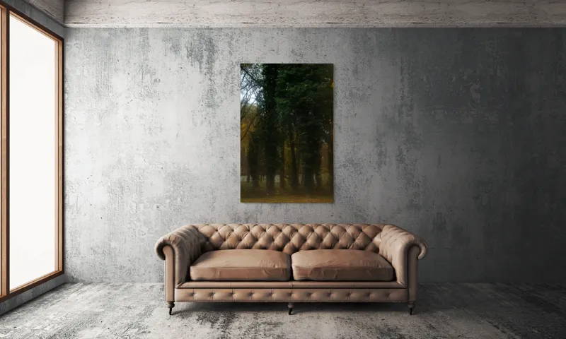 Tablou Canvas, "Forța liniștită a pădurii toamna", Copaci, Verdeață, Toamnă, Melancolie, Umbre, Natură, Frunze, 100 x 150 cm – poza 6