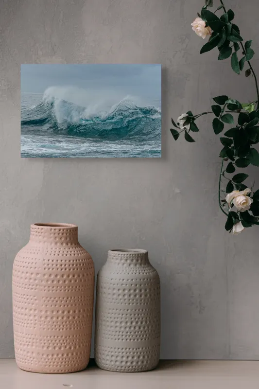 Tablou Canvas, "Valurile mării în furtună vijelioasă", Valuri, Spumă, Ocean, Agitație, Albastru, Energie, Natură, Dinamică, 39 x 26 cm – poza 4