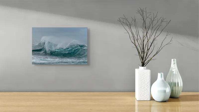 Tablou Canvas, "Valurile mării în furtună vijelioasă", Valuri, Spumă, Ocean, Agitație, Albastru, Energie, Natură, Dinamică, 39 x 26 cm – poza 8