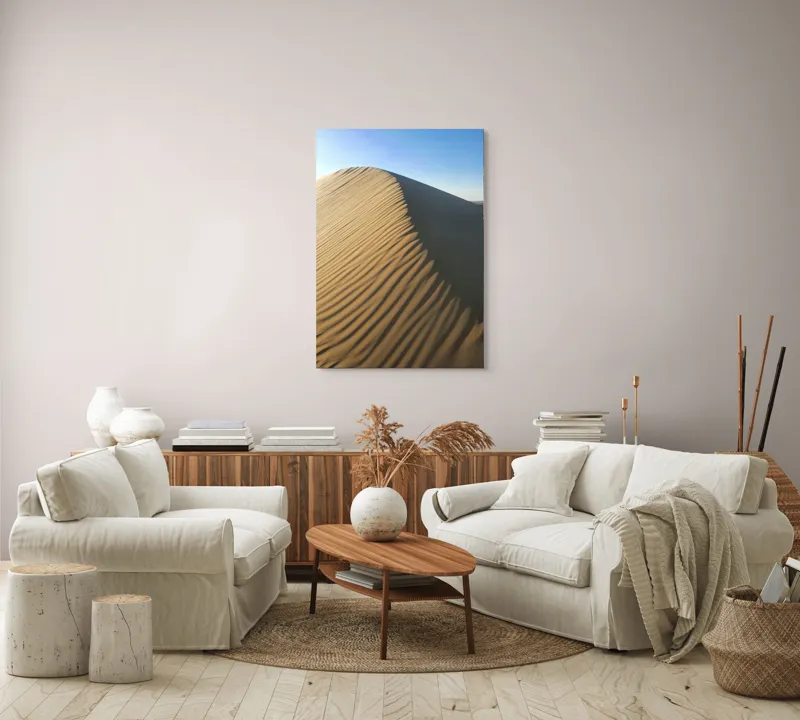 Tablou Canvas, "Umbra soarelui pe dunele lungi", Dună, Nisip, Umbră, Valuri, Lumină, Cer, Albastru, Textură, Colț, Natură, 70 x 100 cm – poza 4