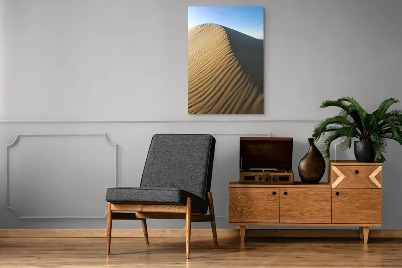 Tablou Canvas, "Umbra soarelui pe dunele lungi", Dună, Nisip, Umbră, Valuri, Lumină, Cer, Albastru, Textură, Colț, Natură, 70 x 100 cm – poza 6