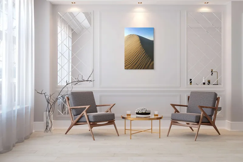 Tablou Canvas, "Umbra soarelui pe dunele lungi", Dună, Nisip, Umbră, Valuri, Lumină, Cer, Albastru, Textură, Colț, Natură, 70 x 100 cm – poza 8
