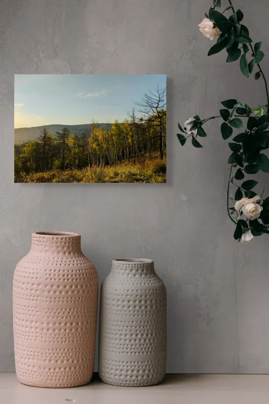 Tablou Canvas, "Apusul soarelui peste pădurea liniștită", Apus, Pădure, Toamnă, Lumină, Cer, Armonie, Natură, Dealuri, Culoare, Timp., 54 x 39 cm – poza 8
