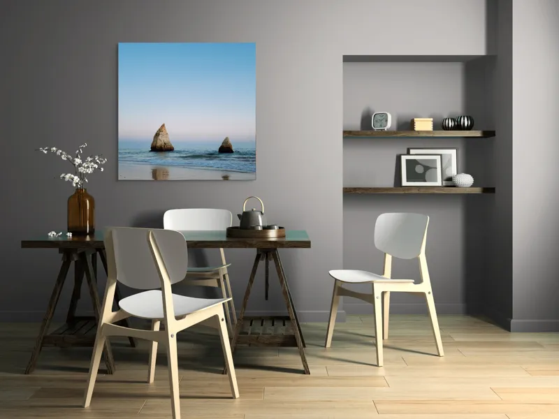 Tablou Canvas, "Stâncile tăcute ale dimineții marine", Cer, Stânci, Ocean, Reflecție, Plajă, Liniște, Apus, Orizont, Frumusețe, Natură, 100 x 100 cm – poza 6
