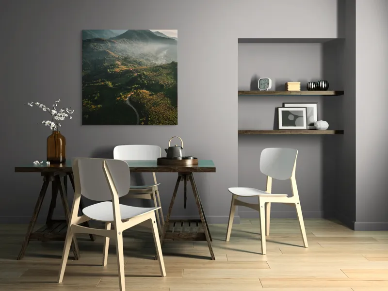 Tablou Canvas, "Drumul serpuit spre munți învăluiți", Coline, Ceață, Cărare, Vegetație, Cer, Lumină, Umbre, Peisaj., 100 x 100 cm – poza 6