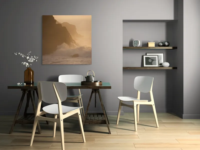 Tablou Canvas, "Valuri și stânci la apus", Apus, Stânci, Valuri, Ceață, Ocean, Lumină, Aurie, Peisaj, Natură, Calm., 100 x 100 cm – poza 6