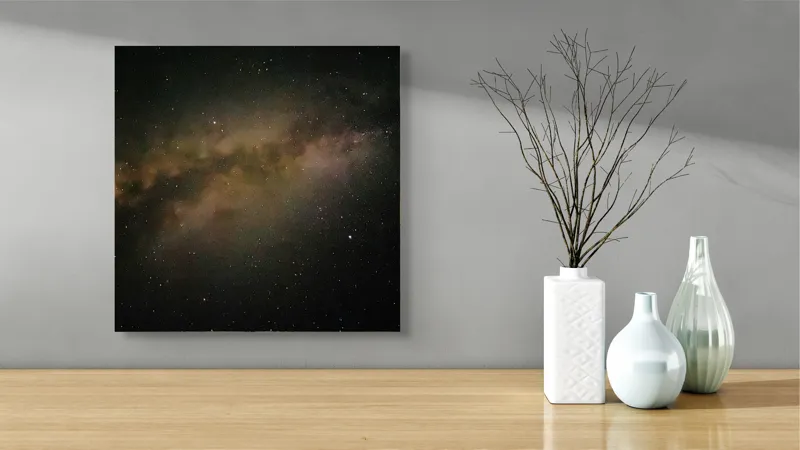Tablou Canvas, "Calea Lactee luminată de stele", Stele, Caleidoscop, Univers, Infinit, Mister, Galaxie, Nebuloasă, Spațiu, Cosmos, Lumină, Fascinație, Profunzime., 50 x 50 cm – poza 3