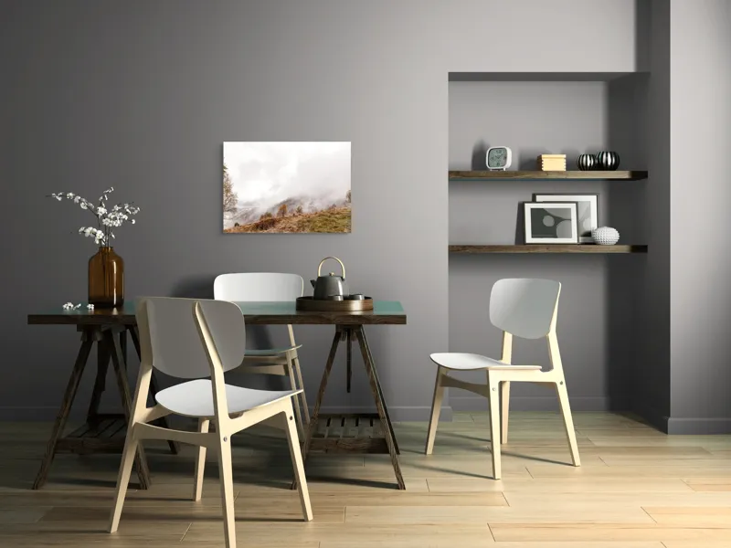 Tablou Canvas, "Ceață învăluind colinele toamnei", Nori, Ceață, Copaci, Peisaj, Dealuri, Liniște, Vegetație, Toamnă, 70 x 50 cm – poza 5