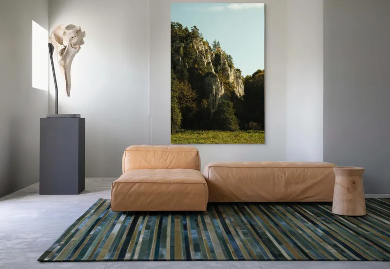 Tablou Canvas, "Peisaj montan la apus de soare", Pădure, Stânci, Verdeață, Copaci, Cer, Peisaj, Natură, Munți, Împădurit, Vegetație, 100 x 150 cm – poza 7