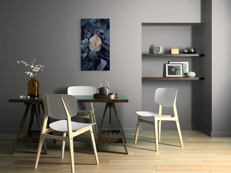 Tablou Canvas, "Ultima suflare a toamnei înghețate", Gheață, Frunze, Toamnă, Natură, Textură, Contrast, Rece, Detaliu, 50 x 90 cm – poza 4
