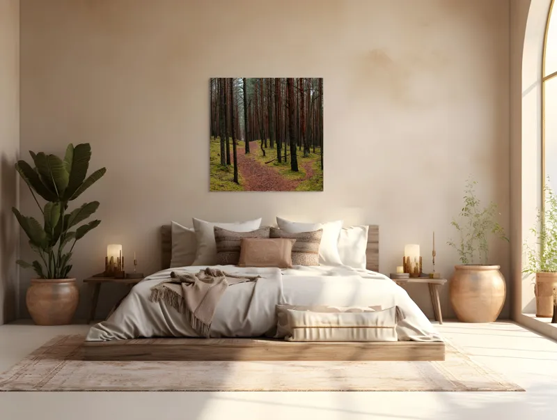 Tablou Canvas, "Cărarea misterioasă prin pădurea liniștită", Pădure, Cărare, Copaci, Mușchi, Natură, Tranquilitate, Verdeață, Peisaj, Aventura, Explorare, 100 x 100 cm – poza 4
