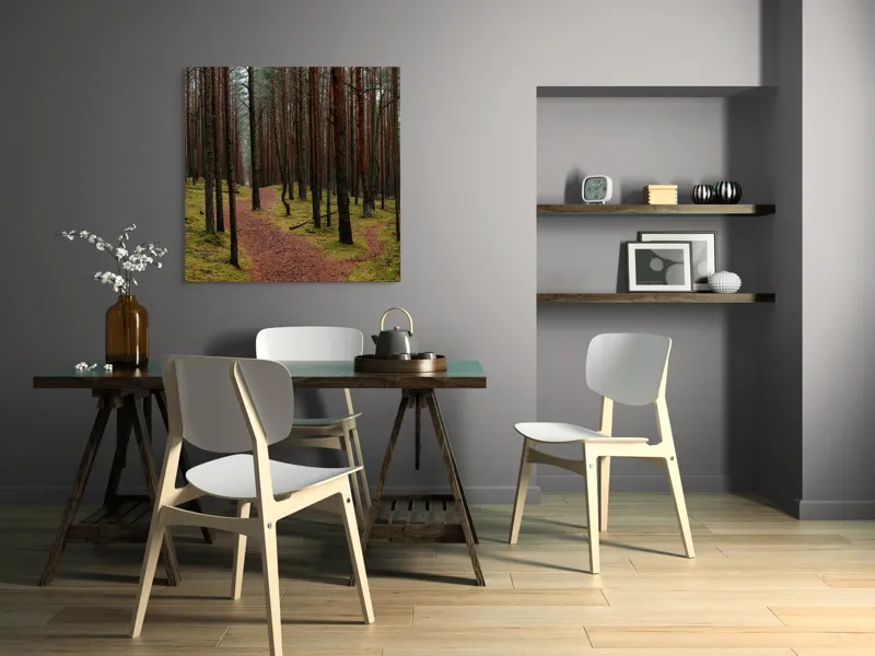 Tablou Canvas, "Cărarea misterioasă prin pădurea liniștită", Pădure, Cărare, Copaci, Mușchi, Natură, Tranquilitate, Verdeață, Peisaj, Aventura, Explorare, 100 x 100 cm – poza 6