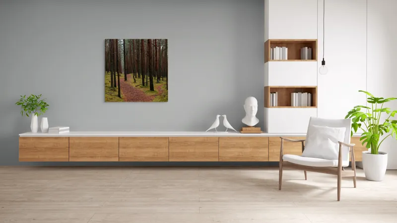 Tablou Canvas, "Cărarea misterioasă prin pădurea liniștită", Pădure, Cărare, Copaci, Mușchi, Natură, Tranquilitate, Verdeață, Peisaj, Aventura, Explorare, 100 x 100 cm – poza 8