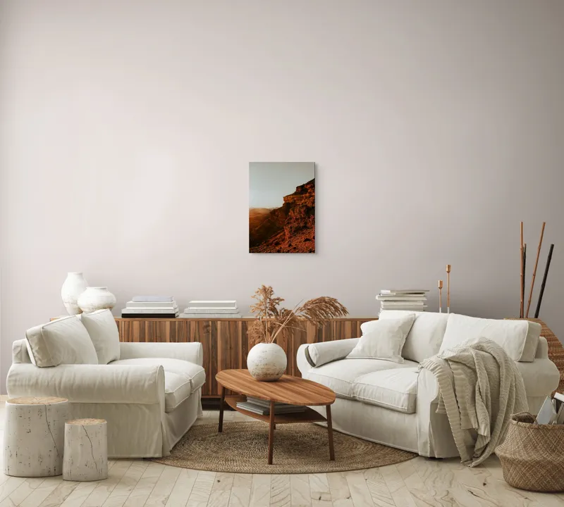 Tablou Canvas, "Apus pe stâncile deșertului roșu", Rocă, Apus, Deschis, Arid, Munți, Orizont, Lumină, Textură, Ruginiu, Sălbatic, 39 x 54 cm – poza 5