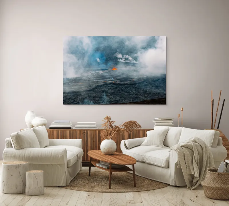 Tablou Canvas, "Focul interior al pământului viu", Mister, Spectacol, Natură, Forță, Energie, Lava, Abur, Intensitate, Erupție, Fum, Căldură, Dinamică, 150 x 100 cm – poza 3