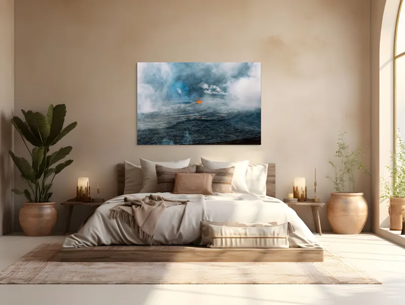 Tablou Canvas, "Focul interior al pământului viu", Mister, Spectacol, Natură, Forță, Energie, Lava, Abur, Intensitate, Erupție, Fum, Căldură, Dinamică, 150 x 100 cm – poza 4