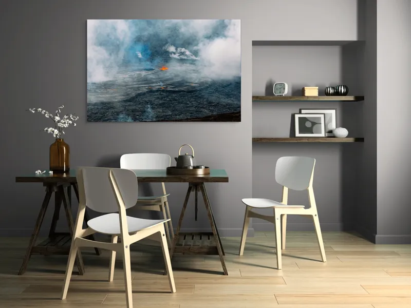 Tablou Canvas, "Focul interior al pământului viu", Mister, Spectacol, Natură, Forță, Energie, Lava, Abur, Intensitate, Erupție, Fum, Căldură, Dinamică, 150 x 100 cm – poza 5